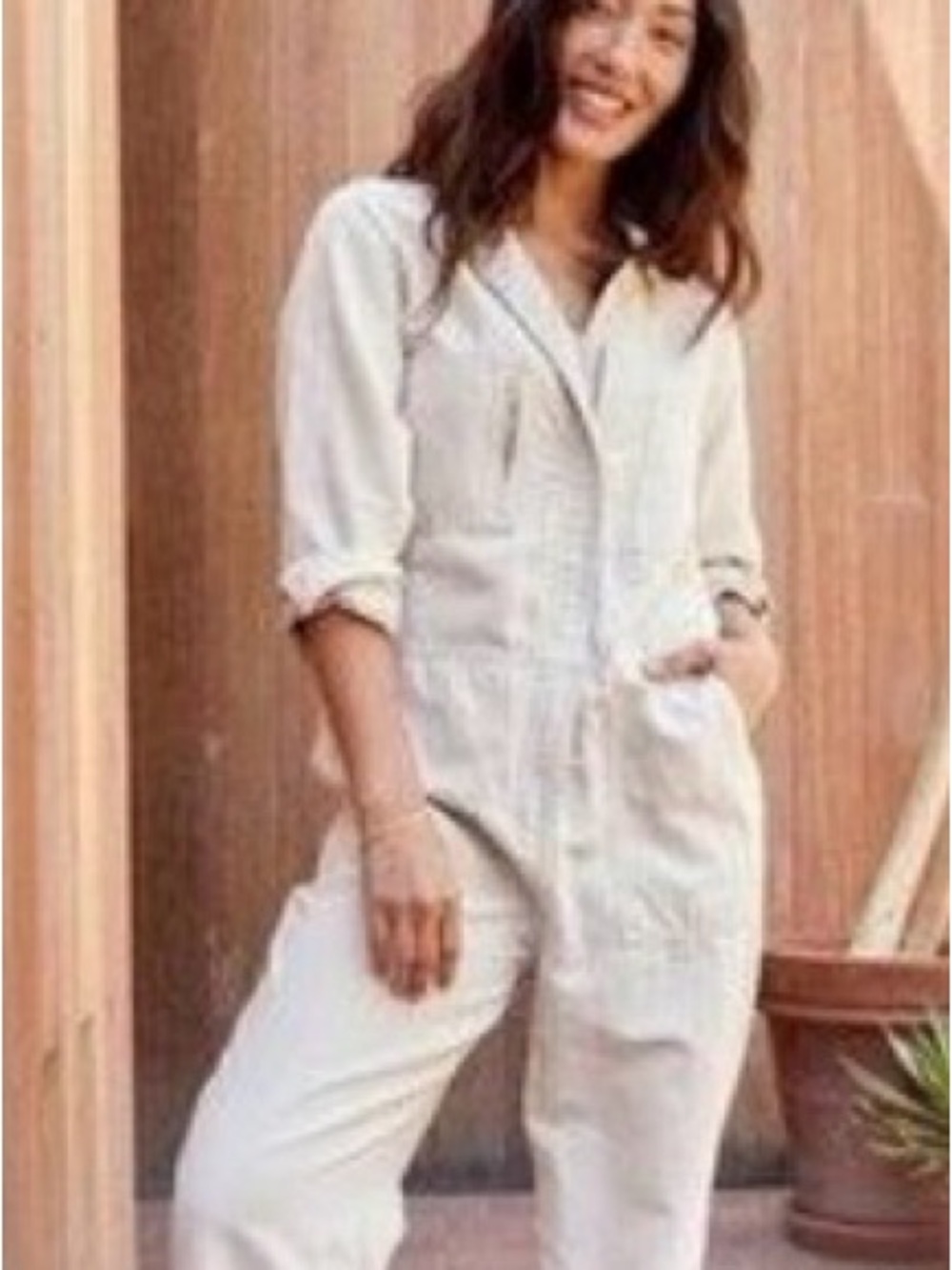 Outerknown White Cream Utility Jumpsuit Jacket